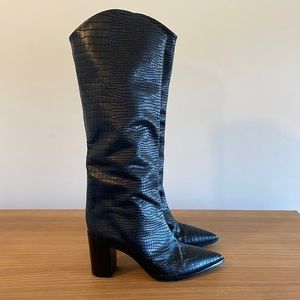 Schutz - Crocodile Black Knee High Boots - 8